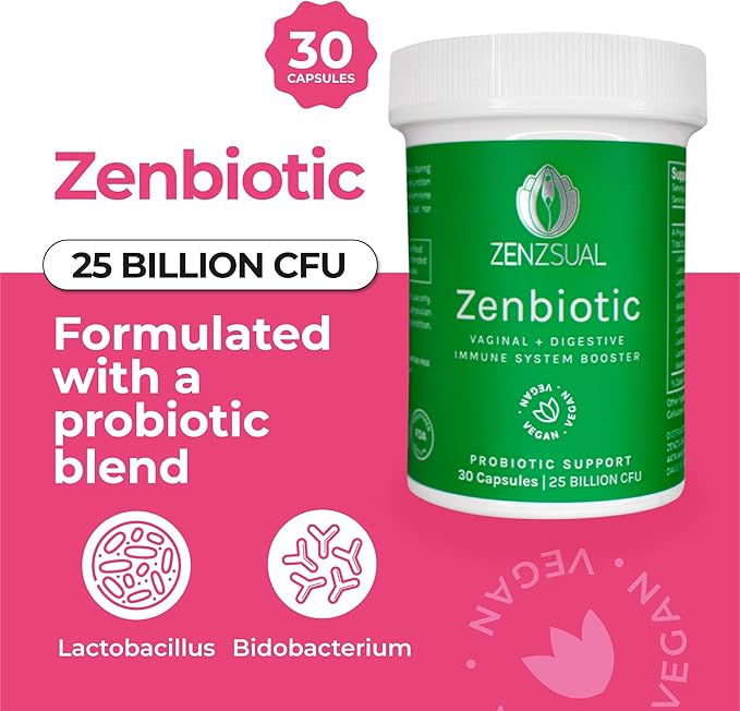ZENZSUAL Zenbiotic Probiotics Support for Women – 25 Billion CFU, Vaginal Health & pH Balance Support, Odor & Yeast Control, Gut & Digestive Health, Urinary Comfort, Hormone Balance, 30 Vegan Capsules