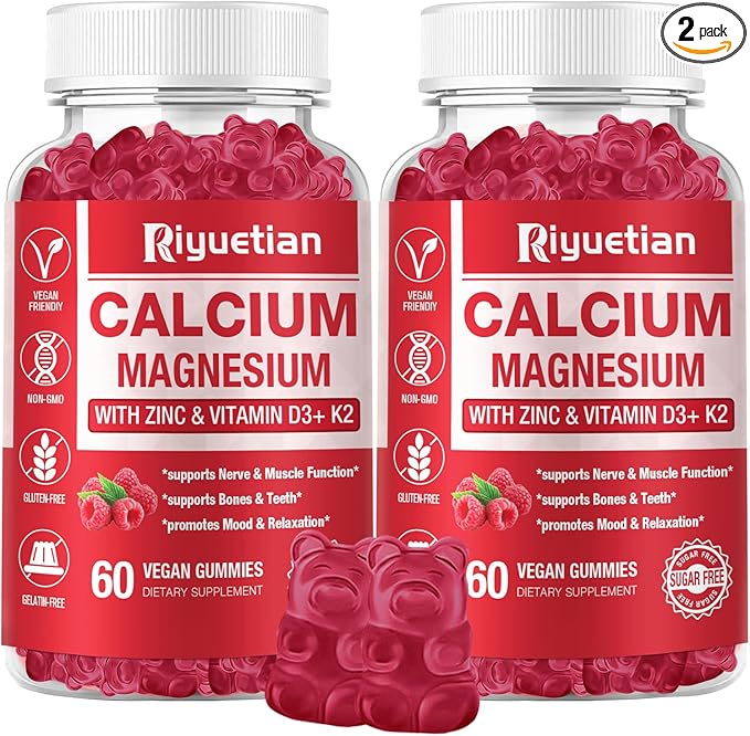 Calcium Gummies + Magnesium & Zinc with Vitamin D3 & K2, High Absorption Calcium Supplement for Bone, Teeth & Immune Support, Non GMO, Vegan, 120 Count