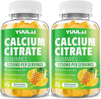 Pack of 2 Calcium Citrate Gummies 1200mg, Chewable Calcium Supplements for Women & Men, Sugar Free Calcium Gummies for Bone, Muscle & Immune Support, Pineapple Flavor, 120 Count