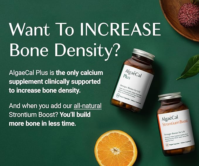 ALGAECAL Bone Builder Pack - Plant Based Calcium Supplement & Strontium - Organic Calcium 750mg with Vitamin D3 1600 IU, Vitamin K2, Magnesium, 16 Nutrients for Bone Health & Density (3-Month Supply)