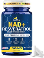 NAD+ Supplement with 500mg NR, Resveratrol, CoQ10, PQQ- 5-in-1 NAD Formula |NMN Supplement Alternative|NAD Resveratrol Support Cellular Energy & Healthy Aging-Made in USA-60 Capsules