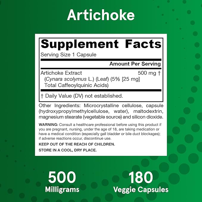 Jarrow Formulas Artichoke 500 mg - Standardized Artichoke Extract - 180 Servings (Veggie Caps) Support Liver Health & Digestion - Dietary Supplement - Non-GMO - Gluten Free - Vegan