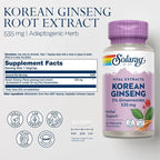 SOLARAY Korean Ginseng Root Extract - Herbal Support for Occasional Stress, Energy, and Physical Endurance - 5% Ginsenosides - Vegan, Lab Verified - 60 Servings, 60 VegCaps