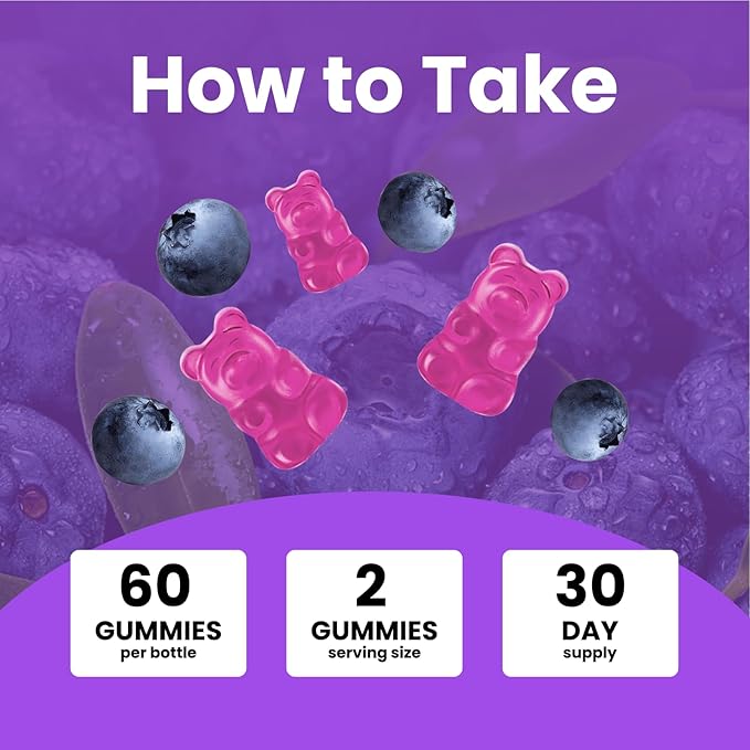Calcium Citrate Gummies, 1200mg Chewable Calcium Supplement with Vitamin D3, K2, Magnesium & Zinc, Supports Energy and Immunity, High Absorption, Sugar-Free, Blueberry Flavor, 60 Count
