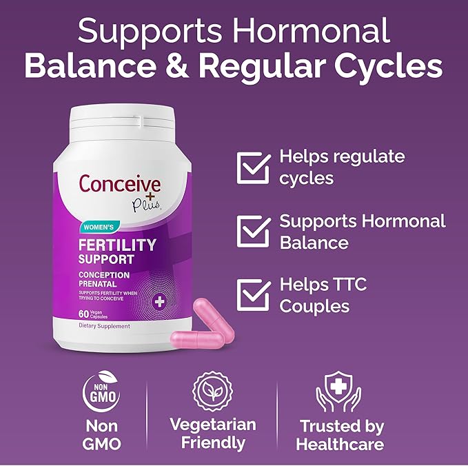 CONCEIVE PLUS Womens Fertility Support – Prenatal Multivitamin for Trying to Get Pregnant – Conception Blend, Hormonal Balance, Folate, Zinc, Thiamin, Riboflavin, Biotin – Non-GMO, Vegan – 30 Days