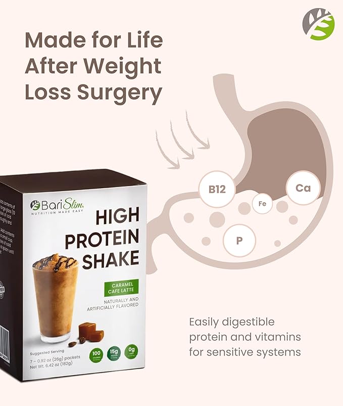 BariSlim High Protein Shake - Delicious & Nutritious Meal Replacement Shake - Low Sugar & Carb - Formulated for Bariatric Patients & Post-Weight Loss Surgery Support | Carmel Caffe Latte (9 oz)