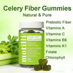 Motilli Celery Juice Gummies, Fiber Gummies with Celery Juice, Support Gut Health, Chlorophyll & Prebiotic Fiber, 60 Count(1PC)