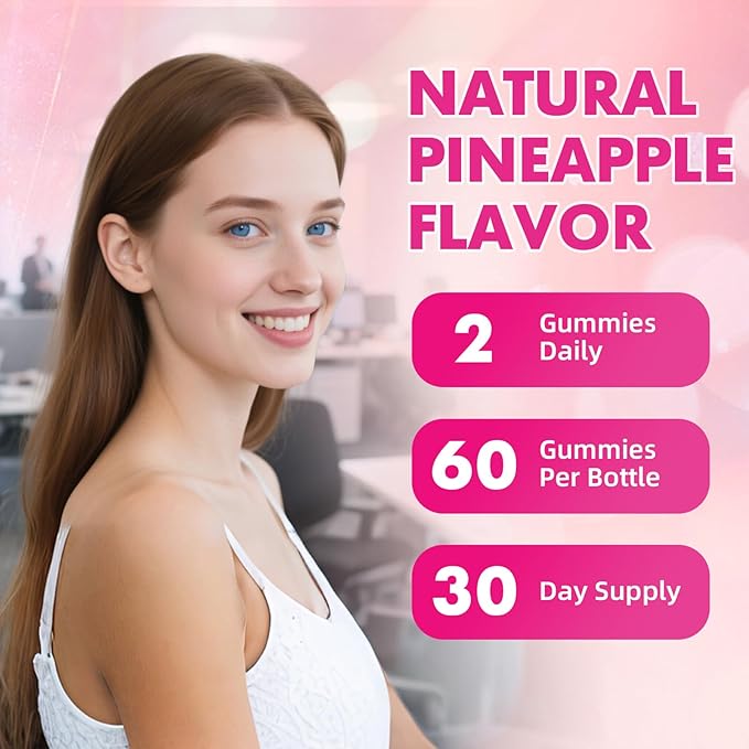 Women Probiotic Slippery Elm Gummies - Supports pH Balance, Digestive & Immune Health, Natural Pineapple Flavor, 60 Count