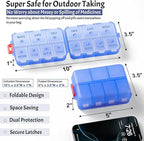 NEW Foldable & Double Protection Portable Weekly Pill Organizer 2 Times A Day with Etched Labels, AM PM 7 Day Week Medicine Box, Daily Travel Pill Case Dispenser for Vitamin, Supplement - Clear Blue