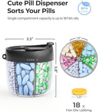 AMOOS Cute Pill Dispenser with 7 Large Compartments, Portable Pill Bottle Organizer with Wide Opening for Easy Use, Anti-Mix Pill Organizer for Travel, BPA-Free Pill Container, Black