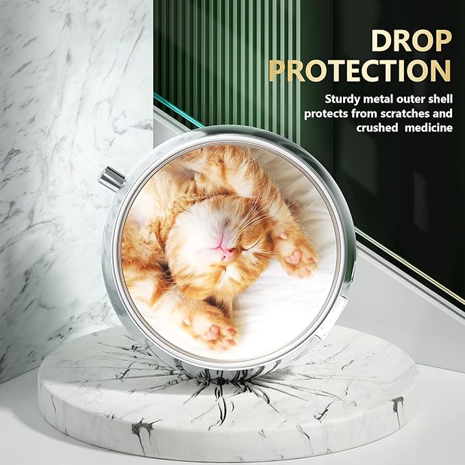 Nipichsha Pill Box, Small Pill Case for Purse & Pocket, Cute Travel Medicine Organizer, Portable Medicine Container Holder to Hold Vitamins, Medication, Fish Oil & Supplement,Cute Cat