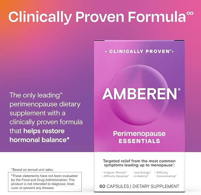 Amberen Perimenopause, Peri-Menopause Multi-Symptom Relief, Vitamin B, Vitamin E & Antioxidants Supplement, Helps Support Hormone Balance, Hot Flashes & Night Sweats, Supplements for Women, 180 Count