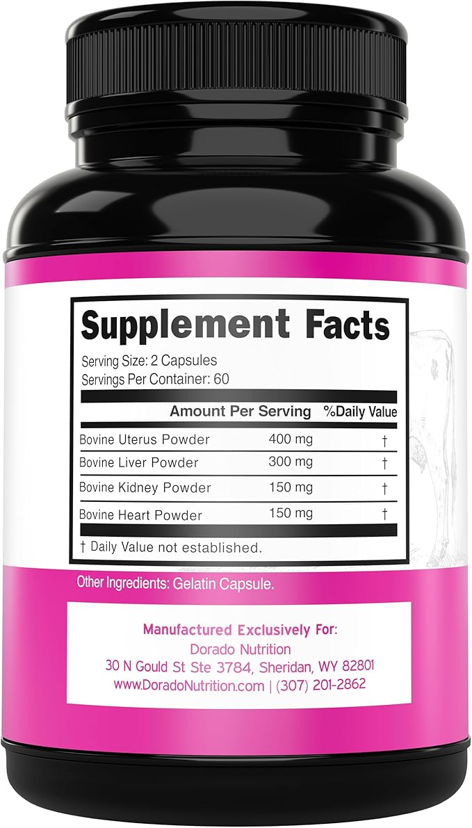 Beef Organ Supplement for Women - Grass Fed Beef Liver, Heart, Kidney & Uterus 1000mg Per Serving - Support Women's Energy & Overall Health - Third Party Tested & Non GMO - USA Made (120 Capsules)