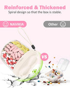 Cute Pill Organizer,Pill Dispenser with 7 Large Compartments,Portable Pill Bottle Box with Wide Opening for Easy Use, Anti-Mix Pills Organizer for Travel,Includes 20 Pcs Sticky Labels(White)