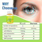 Eye Vitamins Lutein & Zeaxanthin Gummies, Sugar Free Eye Health Supplements with Bilberry, Astaxanthin - Support Blue Light, Visual Function and Macular Health - Mango Flavored, 60 Count