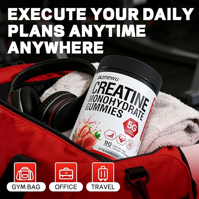 99.9% Creatine Monohydrate Gummies, SGS Certified, 5000mg Creatine Gummies for Men & Women, Support Muscle Strength, Recovery & Stamina, Sugar Free, Vegan, Non-GMO, Strawberry Flavor, 90 Count