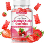 softbear L-Methylfolate 15mg Gummies for Kids & Adults, Organic Methylfolate Supplement 5-MTHF Plus Methyl B12, B1, B2, B6 Support MTHFR Gene, Cognition Function, Strawberry Flavor 60 Count