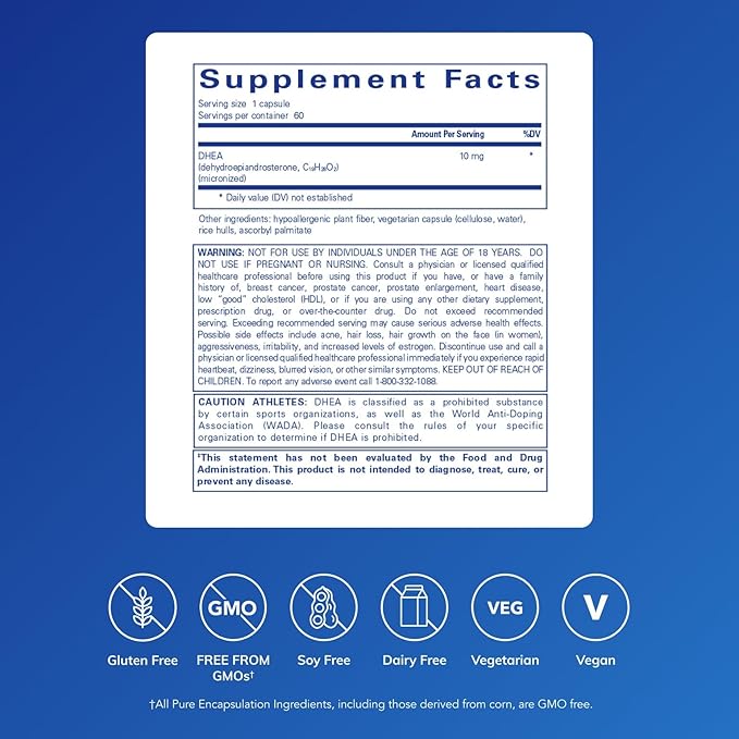 Pure Encapsulations DHEA 10 mg - Adrenal Supplement for Immune Support, Metabolism & Hormone Balance - with Micronized DHEA - 60 Capsules