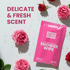 Super Fresh Shower Wipes Large Rosewater Body Wipes for No Rinse Bathing Personal Hygiene Gym Travel or Camping Enriched with Aloe and Vitamin E 10 Individually Wrapped Disposable Sheets
