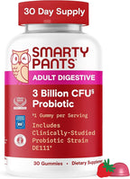 SmartyPants Adult Probiotic Gummies for Digestive Health: 3 Billion CFU, Gut Health and Immune Support Supplement, Clinically Studied Probiotic, Gluten Free, Strawberry, 30 Count (30 Day Supply)