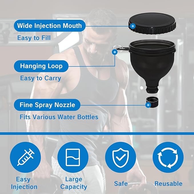 Protein Powder Container to Go Funnel with Aluminium Alloy Mini Pocket Pill Box and Carabiner Clip Supplement Funnel with Cap for Water Bottle Pre Workout Gym Mini Travel Funnels Shaker Cup