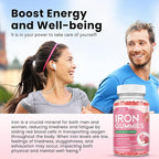 Iron Gummies with Multivitamin, Iron Supplement for Women & Men, Kids Multivitamin with Zinc, Vitamin B Complex & C, B12, Folate - Blood Builder, Energy Support, Peach Flavor, Vegan 120 Gummies