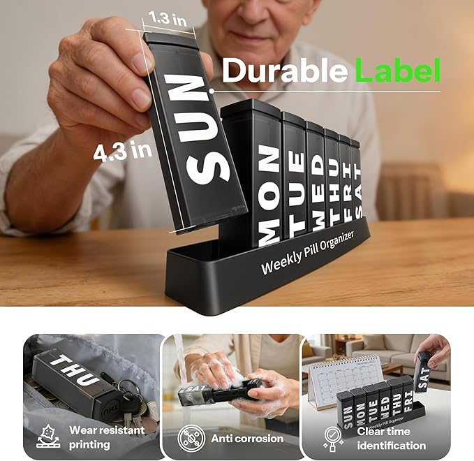 Betife Pill Organizer 3X a Day, Detachable Large Pill Box 7 Day, Daily 3 Times Pill Case, Travel Pill Container Holder, Weekly Medication Dispenser Pillbox for Vitamin Supplement Medicine（Black）