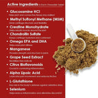 Triple Strength HA Granules for Dogs, Glucosamine, Chondroitin, Creatine, MSM and Antioxidants - Hip and Joint Support Supplement, 120 Doses
