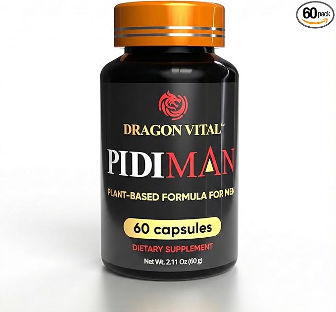 PIDIMAN Plant-Based Performance Supplement for Men, Energy and Drive Enhancement Formula, 60 Capsules, 30-Day Supply, Vegan Dietary Supplement