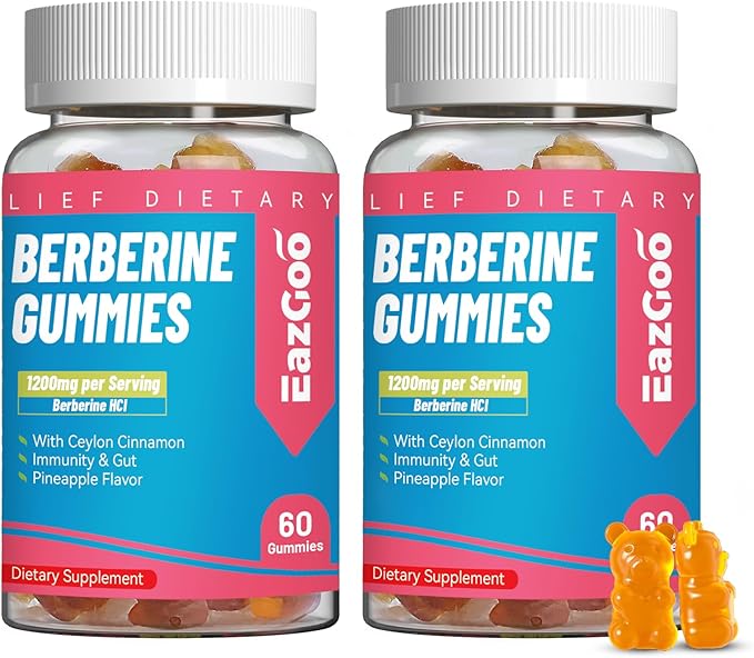 2 Pack Berberine Gummies -1200mg Berberine Supplement with Ceylon Cinnamon for Metabolism and Energy Support, Vegan Gelatin-Free-120 Count