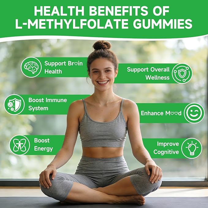 L-Methylfolate Gummies 15mg, Methylfolate Supplement, Folate Supplement for Support Mood, Brain Health, Immune System, Sugar Free, Pineapple Flavor, 60 Count
