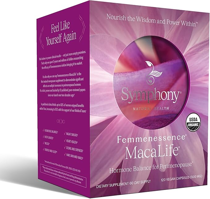 Femmenessence® MacaLife® – Clinically Proven Perimenopausal Organic Vegan Supplement for Natural Hormone Balance, Symptom Relief, Heart & Mood Support (240 Capsules, 120 Day Supply)