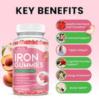 Iron Gummies with Multivitamin, Iron Supplement for Women & Men, Kids Multivitamin with Zinc, Vitamin B Complex & C, B12, Folate - Blood Builder, Energy Support, Peach Flavor, Vegan 120 Gummies