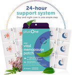 plusOne Vital Menopause Patches AM & PM – Hot Flash & Night Sweat Support – Promotes Energy & Sleep – Herbal Arjuna Daily Patches – 16ct