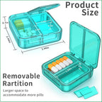 Small Pill Box,4 Compartments Travel Pill Case, Portable Pill Organizer,Mini Pill Container for Pocket,Daily Compact Travel Medicine Holder for Vitamins Fish Oil and Supplement Storage(Green+Cyan)