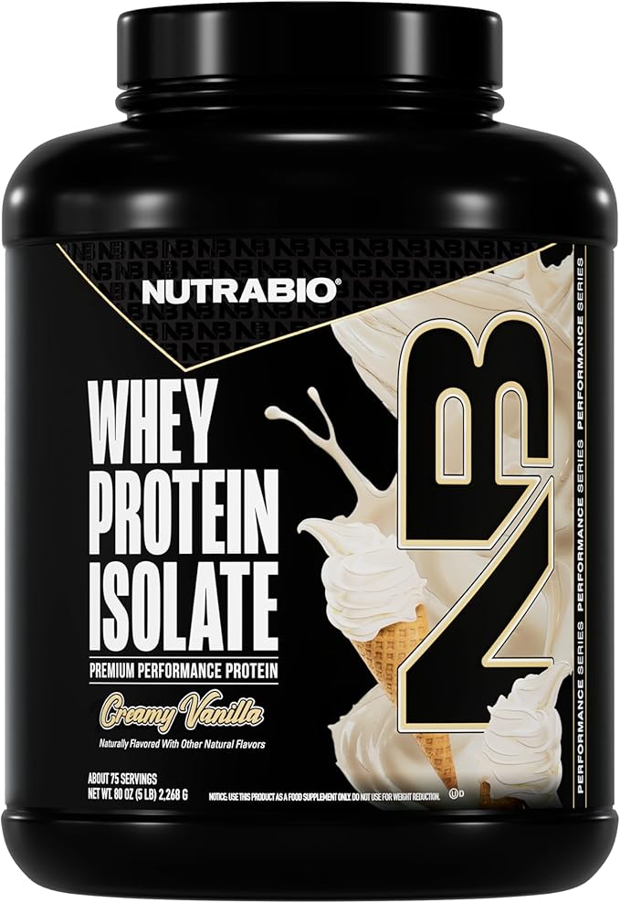NutraBio 100% Whey Protein Isolate Protein Powder, 25g Protein with Complete Amino Acid Profile, Non-GMO, Soy & Gluten Free, Low Carb, Low Calorie Whey Protein Powder, Creamy Vanilla, 5 Lbs