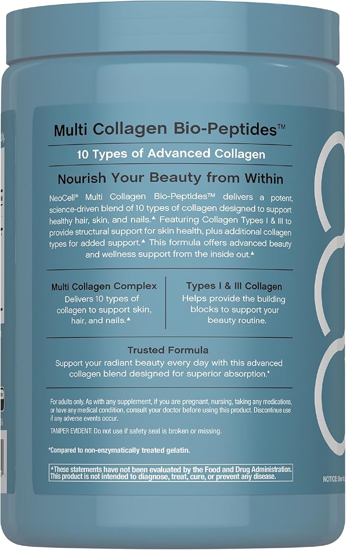 NeoCell Multi Collagen Peptides Capsules | 360 Pills | 10 Types of Advanced Bio-Peptides | Superior Absorption | Grass Fed Complex Supplement | for Women and Men