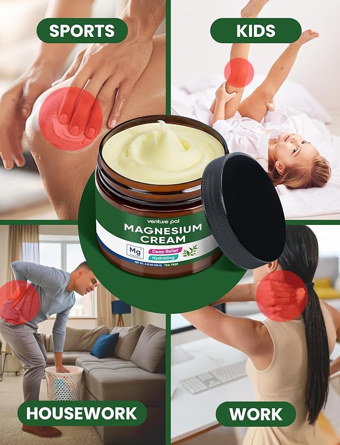 Venture Pal Topical Magnesium Cream, Fast-Absorbing Magnesium Moisturizing Lotion with Coconut Oil, Shea Butter & Hyaluronic Acid, Suitable for Kids