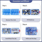 Foldable & Portable Weekly Pill Organizer 2 Times a Day with Clear Printed Labels - 7 Day AM PM Medicine Box, Week Daily Travel Pill Case Holder for Medications, Vitamin, Supplement - Clear Blue