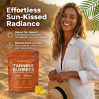 Savanna Skin Sunless Tanning Gummies for Natural Bronze Glow - with Beta Carotene, Vitamin C & E - Vegan & Sugar-Free Skin Hydration Supplement - 60 Count
