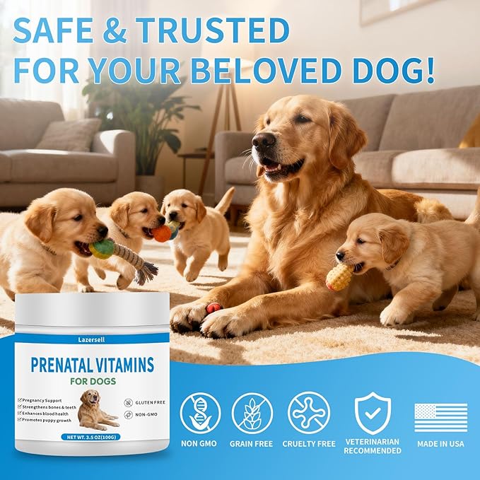 Prenatal Vitamins for Dogs - Aids Healthy Gestation, Puppy Development & Milk Production - Packed with Folic Acid, Calcium, Iron & Key Vitamins - Ideal for Pregnant and Nursing Canines