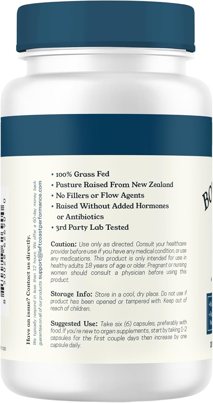 Left Coast Performance Grass Fed Beef Kidney Supplement –100% Grass Fed, Freeze Dried, Non-GMO, New Zealand Pasture Raised Beef Organ Supplement - DAO Enzyme and Histamine Support– 180 Capsules