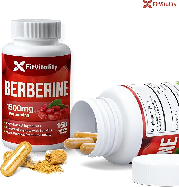 Premium Berberine Supplement, 150 Capsules – 50 Days Supply, 1500mg Berberine Per Serving, Berberine HCI, Made from 100% Pure & Natural Ingredients, Non-GMO, Gluten-Free.