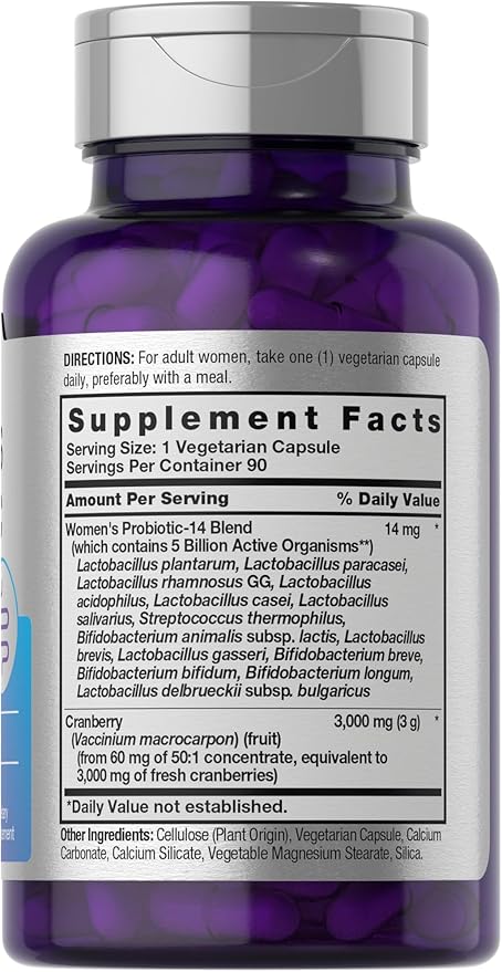 Horbäach Probiotic for Women with Cranberry | 90 Vegetarian Capsules | Dietary Supplement with 14 Probiotic Strains | Non-GMO, Gluten Free Supplement