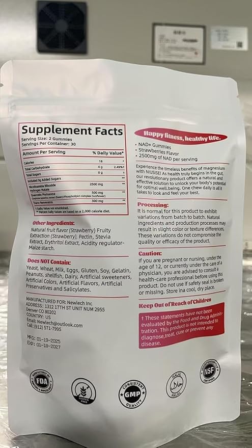 Gummies Sugar Free, Supplement Liposomal Nicotinamide Riboside, Resveratrol, Quercetin, Supplement for Men and Women, Energy Support, Strawberry Flavor, 60 Gummies