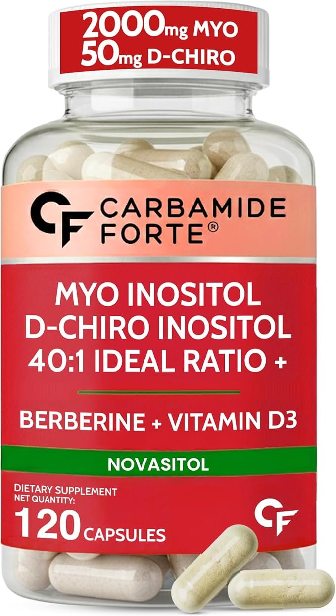 Carbamide Forte Myo Inositol & D Chiro Inositol Supplement | Inositol Supplements with Berberine, l-Methyl Folate, Vitamin D3 & Selenium | Ideal 40:1 Ratio - 120 Capsules