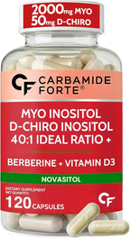 Carbamide Forte Myo Inositol & D Chiro Inositol Supplement | Inositol Supplements with Berberine, l-Methyl Folate, Vitamin D3 & Selenium | Ideal 40:1 Ratio - 120 Capsules