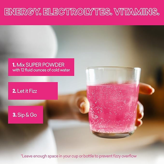EBOOST Super Powder Drink Mix - Pink Lemonade 0.2 oz 20 Pack Hydration Energizer Electrolytes Powder - 13 Vitamins & Minerals - 110 mg Caffeine - 0 Added Sugar - No Artificial Flavors or Sweeteners