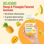 Calcium Magnesium Zinc Gummies with Vitamin D3 and K2, High Absorption Magnesium Glycinate Potassium for Immune and Calm Mood, Vegan Mango and Pineapple Flavor 120 Gummies