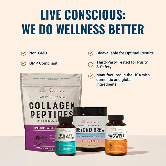 Live Conscious Magwell Magnesium Zinc & Vitamin D3 - Magnesium Glycinate, Malate, & Citrate - Triple Supplement for Women & Men - for Sleep, Bone, Heart, Immune Support - 120 Caps